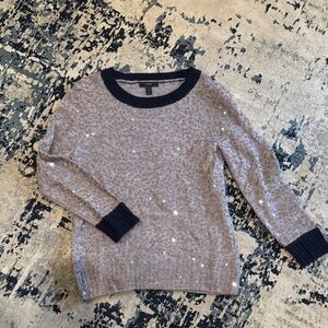 Women's Gray Sweater with Navy Trim